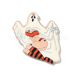 Halloween Acrylic Pendants, Ghost, 36x29x2.5mm, Hole: 1.6mm