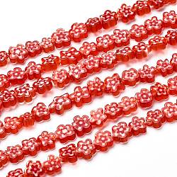 Hilos de abalorios de vidrio millefiori artesanal, flor, rojo, 3.7~5.6x2.6mm, agujero: 1 mm, aproximamente 88~110 pcs / cadena, 15.75'' (40 cm)