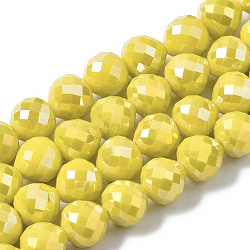 Chapelets de perles en verre électroplaqué, de couleur plaquée ab , facette, larme, jaune, 8mm, Trou: 1.6mm, Environ 69~70 pcs/chapelet, 20.79~22.05 pouce (52.8 cm ~ 56 cm)