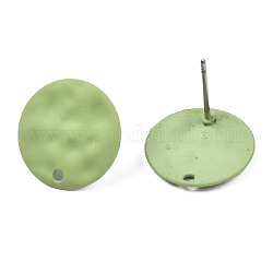 Accessoires de puces d'oreilles en fer peints au spray, avec le trou, plat rond, vert jaune, 14mm, Trou: 1.4mm, pin: 0.7 mm