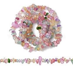 Cuisson peints en verre craquelé brins de perles, puce, colorées, 5~11x3~9x1~9mm, Trou: 1mm, Environ 200~300 pcs/chapelet, 33.8 pouce (85.85 cm)
