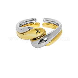 925 anillo abierto pareja de plata de ley, diseño minimalista con anillos ondulados ajustables, platino y oro, diámetro interior: tamaño de EE. UU. 5 1/2 (16 mm), 8.5~10mm
