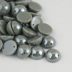 Imitation Pearl Taiwan Acrylic Links, 2-Hole, Pearlized, Flat Back, Half Round/Dome, Dark Gray, 14x6.5mm, Hole: 1mm