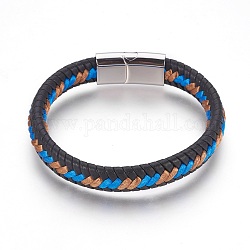 Bracelets en cuir tressé, avec fermoirs magnétiques en 304 acier inoxydable, bleu profond du ciel, 8-5/8 pouce (22 cm), 11.5~12mm