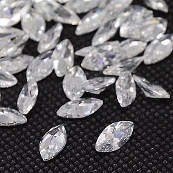 Clear Grade A Horse Eye Cubic Zirconia Pointed Back Cabochons, Faceted, 10x5x3mm