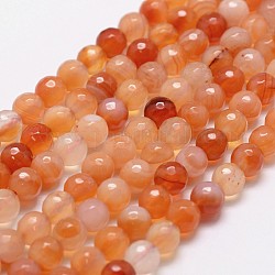 Natürlichen Karneol-Perlen Stränge, facettiert, Runde, 10 mm, Bohrung: 1 mm, ca. 37 Stk. / Strang, 14.9 Zoll ~ 15.1 Zoll