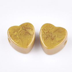 Abalorios de resina, de piedras preciosas de imitación, corazón, oro, 17x17.5x10mm, agujero: 3 mm
