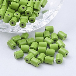 Spruzzare perline in lega verniciati, colonna, verde lime, 6x5mm, Foro: 1.2 mm