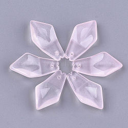 Transparent Spray Painted Glass Pendants, Quadrilateral, Pink, 24.5x13x5.5mm, Hole: 1mm