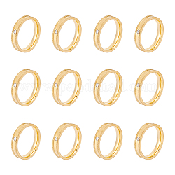 UNICRAFTALE 12Pcs Golden Frosted Blank Ring Size 6 Crystal Rhinestone Grooved Ring Stainless Steel Round Empty Ring for Inlay Ring Jewelry Band Making and Gift