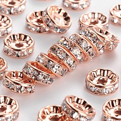 Perles séparateurs en laiton avec strass, grade AAA, bride droite, sans nickel, couleur métal or rose , rondelle, cristal, 10x4mm, Trou: 2mm