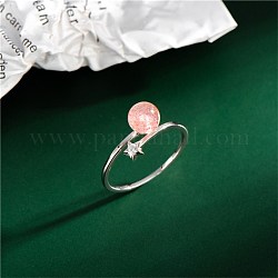 Женские кольца из стерлингового серебра 925, звезда с овальным стеклом имитация розового кварца, розовые, серебряные, размер США 15~20