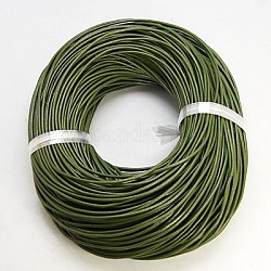 Шнур натуральной кожи, кожаный шнур ювелирных изделий, ювелирные изделия DIY делает материал, круглые, окрашенные, темно-оливковый зеленый, 2 мм
