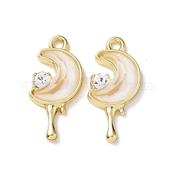 Alloy Micro Pave Cubic Zirconia Pendants, with Resin Cabochons, Moon, Golden, 21x9.5x5mm, Hole: 1.5mm