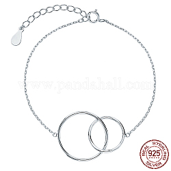 Braccialetti a maglie in argento sterling 925 placcato rodio, anelli interconnessi, con 925 francobollo, platino, 6-1/4 pollice (16 cm)