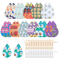 Superfindings bricolage 11 paires de kits de fabrication de boucles d'oreilles en cuir pu motif de fleurs, y compris 11 styles grands pendentifs, crochets et anneaux de saut en laiton, couleur mixte, 54x20x2mm, Trou: 1.2mm