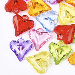 Transparent Acrylic Pendants, Faceted, Heart, Mixed Color, 27x25.5x7.5mm, Hole: 2.5x4mm