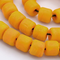 Handmade Frosted Lampwork Beads Strands, Column, Orange, 8x7mm, Hole: 2.5mm, about 61pcs/strand, 17.7inch