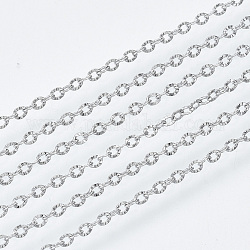 304 Stainless Steel Chains, Cable Chains, Link Chains, Textured, with Spool, Stainless Steel Color, 1.6x1.2x0.2mm, about 82.02 Feet(25m)/roll