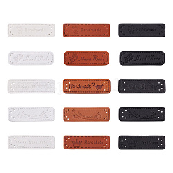 Mega Pet 60Pcs 15 Style Imitation Leather Labels, Handmade Embossed Tag, with Holes, Rectangle with Word Handmade Pattern, Mixed Color, 16x51x1.5mm, Hole: 1.2mm, 4pcs/style