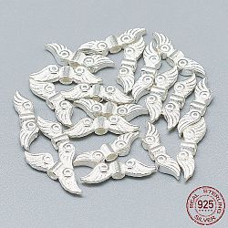 925 Sterling Silver Beads, Wing, Silver, 4x14x2.5mm, Hole: 1mm