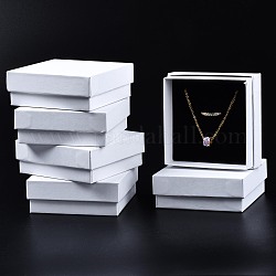 Karton Schmuck Set-Box, Für Ring, Ohrring, Halskette, mit Schwamm im Inneren, Viereck, weiß, 8.9x8.9x3.3 cm, Innengröße: 8.3x8.3 cm, ohne Deckeldose: 8.5x8.5x3.1cm