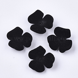 Flockige Acrylperlenkappen, 3-Blütenblatt, Blume, Schwarz, 22x23x8 mm, Bohrung: 1 mm