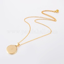 304 Stainless Steel Pendant Necklaces, with Brass Cable Chains, Flat Round with Lord's Prayer Cross, Golden, 17.7 inch