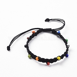 Bracelets de perles tressées en corde de polyester ciré, avec des perles de rocaille en verre de couleurs opaques, noir, 2-1/8 pouce ~ 3-7/8 pouces (5.5~10 cm)