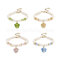 4 stücke 4 farbe lampenarbeit blume charme armbänder set, zierliche Armbänder aus natürlichen Perlen und Glasperlen für Frauen, Mischfarbe, 7-1/2 Zoll (19 cm), 1pc / style