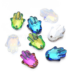Electroplated Glass Pendants, Silver Plated Bottom, Faceted, Hamsa Hand/Hand of Miriam, Mixed Color, 18x13.5x5mm, Hole: 1.6mm, about 24pcs/board, 5board/box