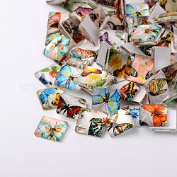 Бабочки печатных стекло квадратных кабошоны, разноцветные, 25x25x5~6 мм