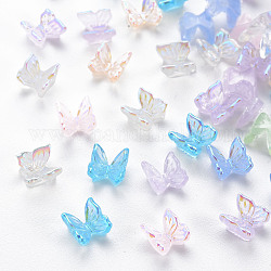 Transparent Resin Cabochons, AB Color Plated, Butterfly, Mixed Color, 7x6.5x3.5mm