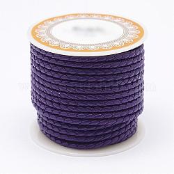 Vachette cordon tressé en cuir, corde de corde en cuir pour bracelets, violet foncé, 3mm, environ 8.74 yards (8 m)/rouleau