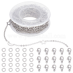 Солнечные ожерелья diy цепочки изготовление комплектов, включая 304 кабельную цепь из нержавеющей стали, застежки-лобстеры и открытые соединительные кольца, цвет нержавеющей стали