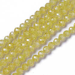 Zirkonia Perlen Stränge, facettiert, Runde, Gelb, 3x2.5~3 mm, Bohrung: 0.3 mm, ca. 114~141 Stk. / Strang, 15.1~16.4 Zoll (38.4~41.8 cm)