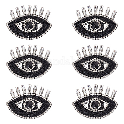 Ahandmaker 6 Stück Augenperlenflecken für Kleidung, Schwarzer „Böse Augen“-Paillettenaufnäher mit Diamant-Wimpern, zum Aufnähen von Strass-Perlenapplikationen zum Selbernähen von Kleidungsstücken, Jacken, Jeans, Taschen, Hüten und Schuhen, 3.1x2.4 Zoll