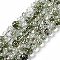 Brin de perles de quartz lodolite vert imitation verre k9/quartz de jardin, ronde, vert olive, 10mm, Trou: 0.9mm, Environ 39 pcs/chapelet, 14.65 pouce (37.2 cm)