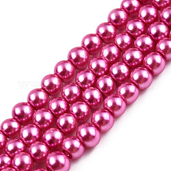 Backen gemalt pearlized Glasperlen runden Perle Stränge, Medium violett rot, 4~5 mm, Bohrung: 1 mm, ca. 210 Stk. / Strang, 31.4 Zoll