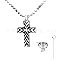Collana con ceneri e urna con croce smaltata, collana con pendente in ottone da donna, argento antico, 19.69 pollice (50 cm)