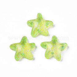 Cabochons acryliques translucides, avec de la poudre de paillettes, étoiles de mer, vert jaune, 20.5x21x7.5mm