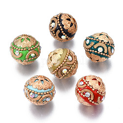 Perline  indonesia fatto a mano, con i risultati in lega e catena di ferro, tondo, argento antico, colore misto, 20x19.5mm, Foro: 2 mm