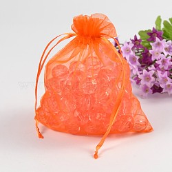 Organza Bags, with Ribbons, Rectangle, Orange, Size: about 14cm wide, 17cm long