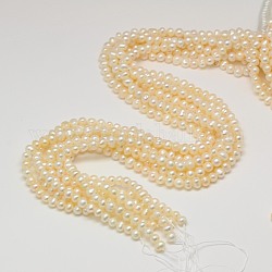 Fili di perle di perle d'acqua dolce coltivate naturali, patata, bianco crema, 3~4mm, Foro: 0.7 mm, circa 117pcs/filo, 14 pollice