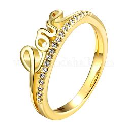Mot amour vrais anneaux de zircon cubique en laiton plaqué 18k or véritable plaqué or pour femmes, taille 7, 17.3mm