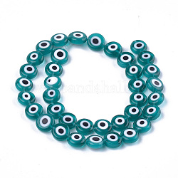 Chapelets de perles vernissées manuelles, plat rond, bleu cadet, 9.5x3.5mm, Trou: 1.2mm, Environ 38 pcs/chapelet, 14.1 pouce ~ 14.5 pouces