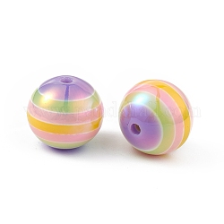 Placcatura uv perle di resina iridescente arcobaleno, tondo, colorato, 16x15mm, Foro: 3 mm