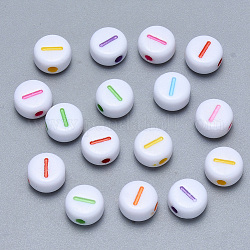 Perles de lettre de trou horizontal acryliques artisanales, plat rond, couleur mixte, letter.i, 7x3.5~4mm, Trou: 1.5mm, environ 3600 pcs/500 g