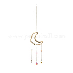 Crystal Chandelier Glass Teardrop Pendant Decorations, Hanging Sun Catchers, with Natural Yellow Quartz Chips Beads, Moon, 518mm