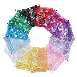 PandaHall Elite 120 Pcs 12 Styles Lace Organza Drawstring Gift Bags, Jewelry Pouches, with Butterfly Pattern, Wedding Party Storage Bags, Rectangle, Mixed Color, 10pcs/style